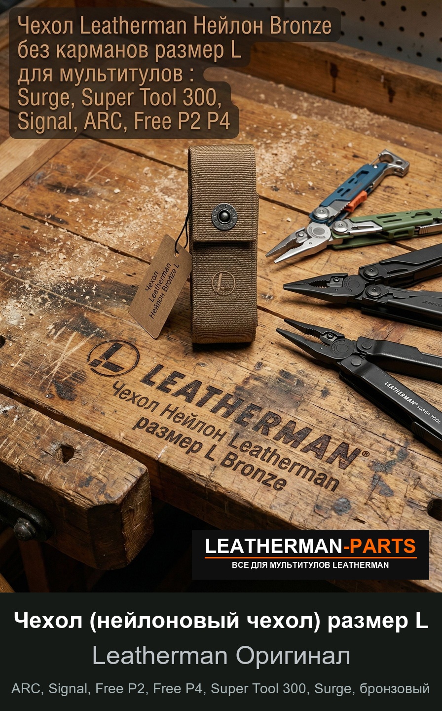 Чехол (нейлоновый чехол) размер L для мультитула Leatherman ARC, Signal, Free P2, Free P4, Super Tool 300, Surge, бронзовый